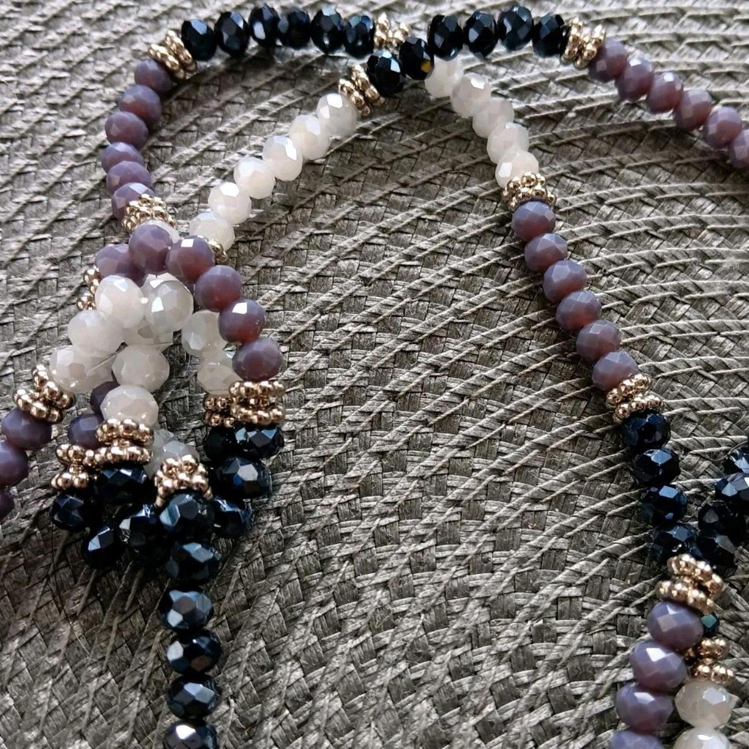 Vera Wang Knotted Purple White Black Faceted Glass WTassel Necklace44 26$